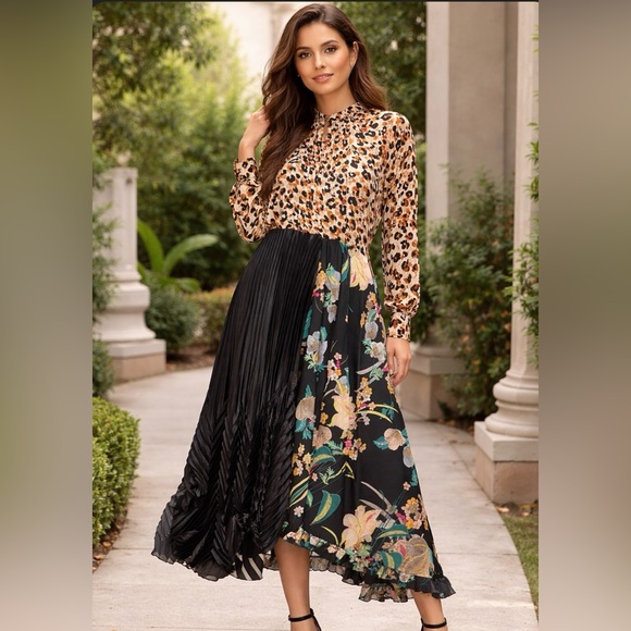 Dainty Jewells Dresses & Skirts - Leopard and Floral Pleated Skirt